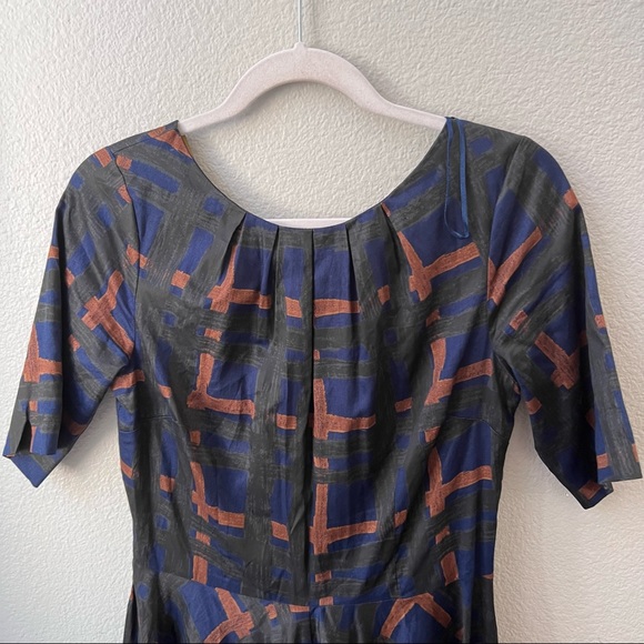 BODEN blue graphic design 3/4 sleeve knee length tea garden party dress womens 6 - Picture 8 of 8